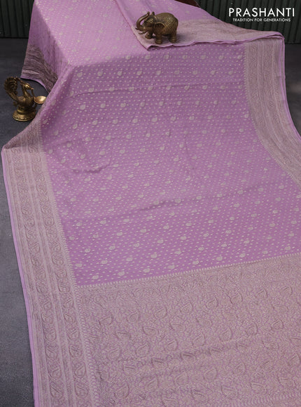 Banarasi georgette saree pastel lavender with allover thread & zari weaves and woven border