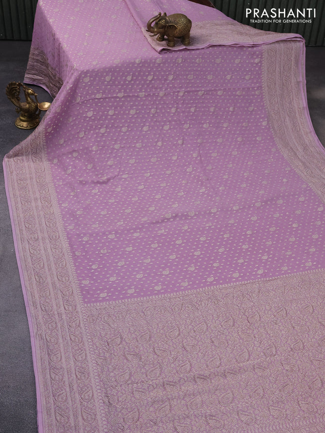 Banarasi georgette saree pastel lavender with allover thread & zari weaves and woven border