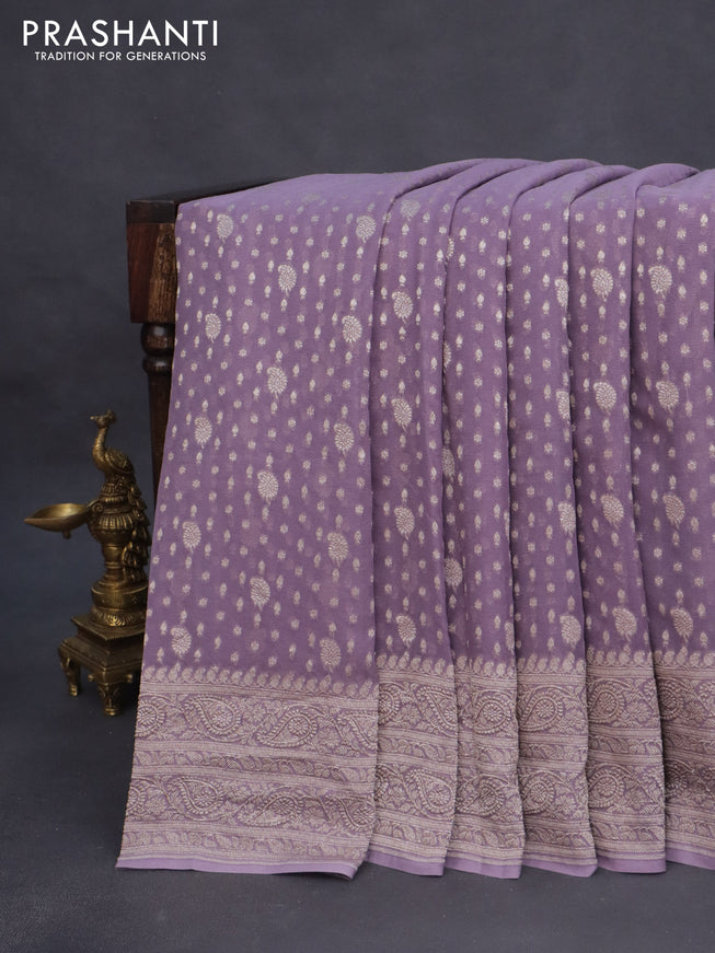 Banarasi georgette saree pastel purple with allover thread & zari weaves and woven border