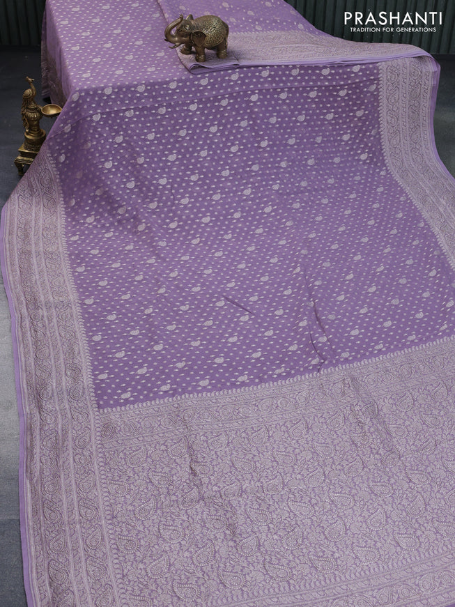 Banarasi georgette saree pastel purple with allover thread & zari weaves and woven border