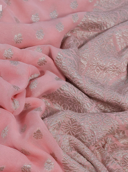 Banarasi georgette saree peach pink with allover thread & zari weaves and woven border