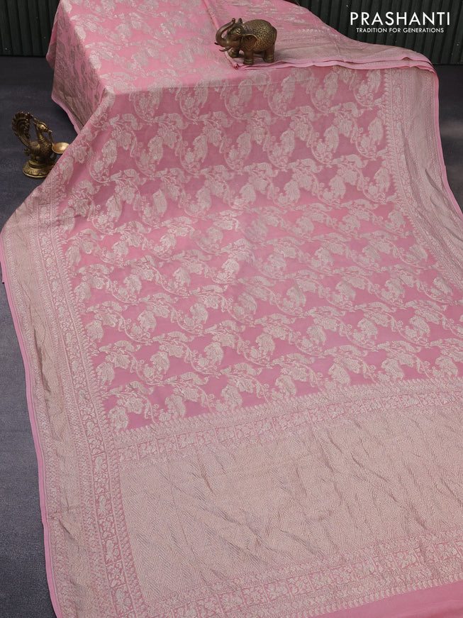 Banarasi georgette saree pink shade with allover thread & zari weaves and woven border