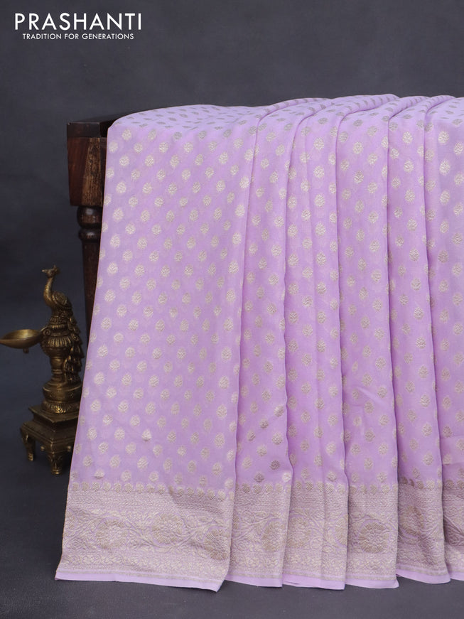 Banarasi georgette saree lavender shade with allover thread & zari woven butta wevaes and woven border