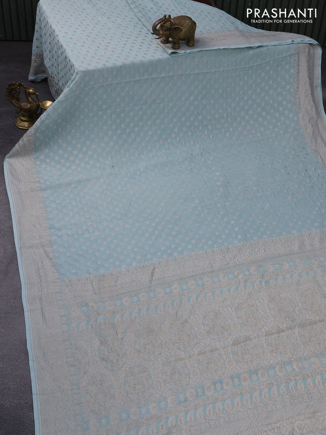 Banarasi georgette saree pastel blue with allover thread & zari woven butta wevaes and woven border