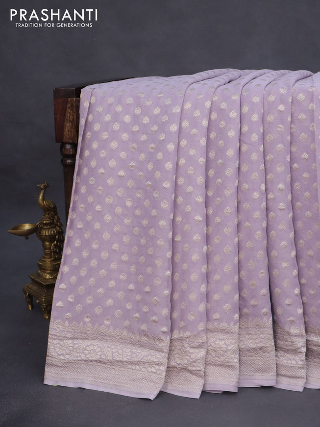 Banarasi georgette saree pastel lavender shade with allover thread & zari woven butta wevaes and woven border