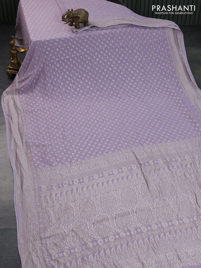 Banarasi georgette saree pastel lavender shade with allover thread & zari woven butta wevaes and woven border