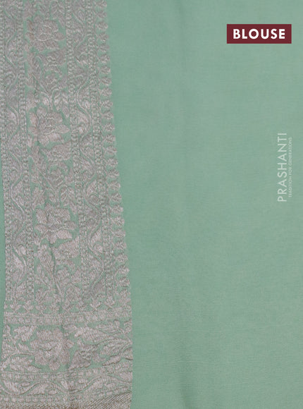 Banarasi georgette saree pastel green with allover thread & zari weaves and woven border