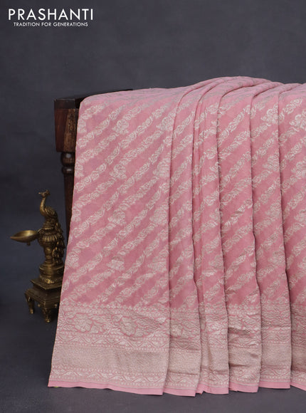 Banarasi georgette saree pastel pink with allover thread & zari weaves and woven border