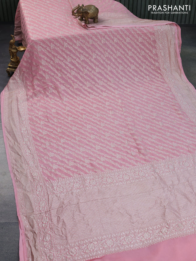 Banarasi georgette saree pastel pink with allover thread & zari weaves and woven border