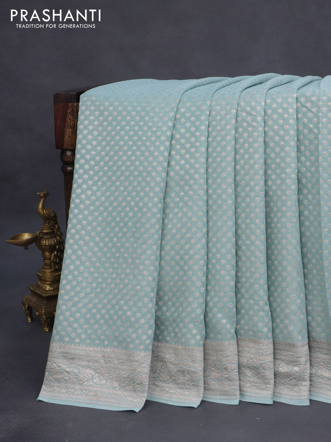 Banarasi georgette saree pastel blue with allover thread & zari weaves and woven border