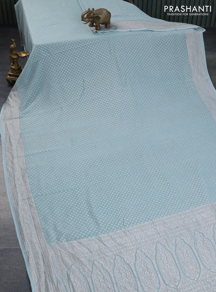 Banarasi georgette saree pastel blue with allover thread & zari weaves and woven border