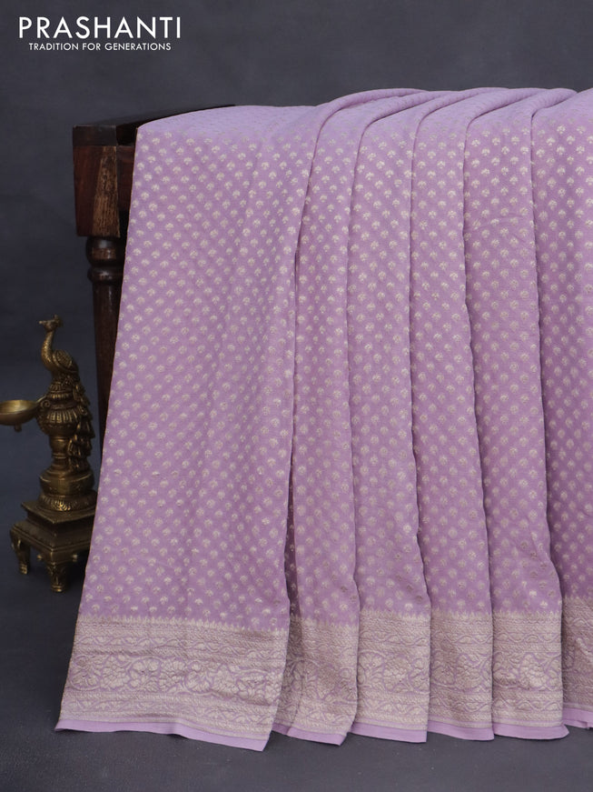 Banarasi georgette saree pastel lavender shade with allover thread & zari weaves and woven border