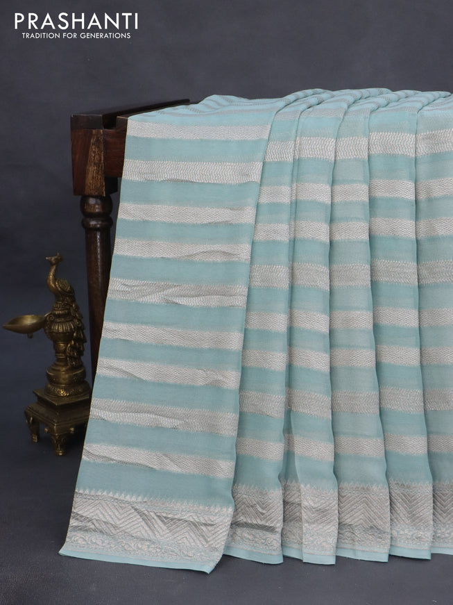 Banarasi georgette saree pastel blue with allover thread & zari weaves and woven border