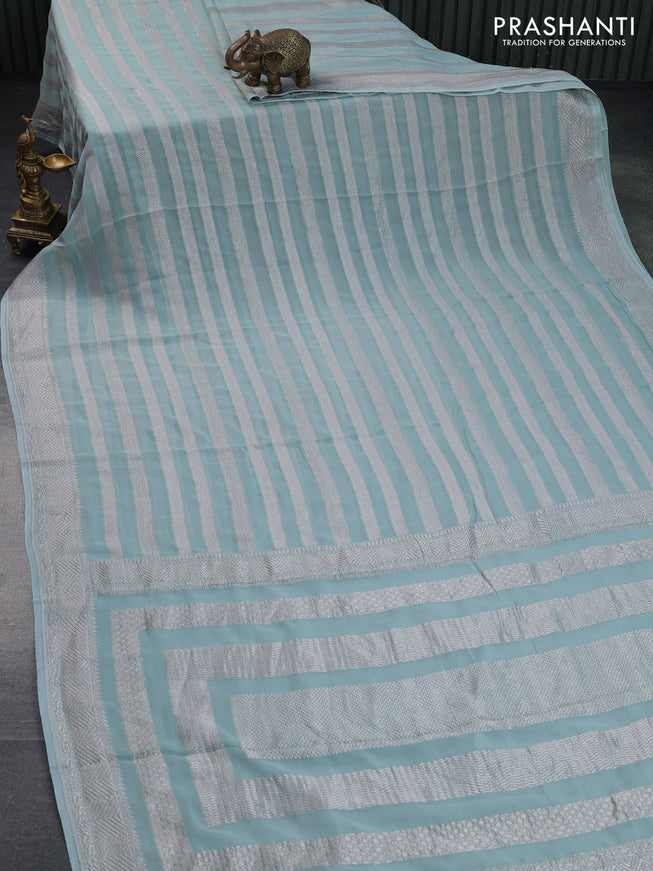 Banarasi georgette saree pastel blue with allover thread & zari weaves and woven border