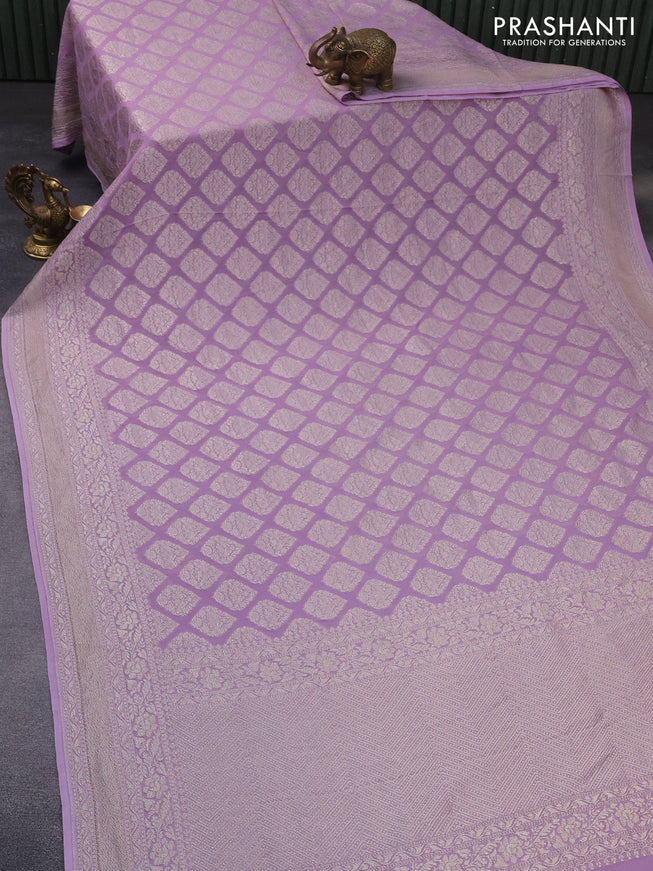 Banarasi georgette saree pastel lavender with allover thread & zari woven butta weaves and woven border