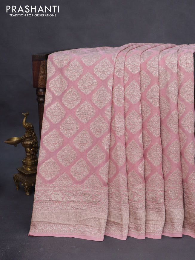 Banarasi georgette saree pastel pink with allover thread & zari woven butta weaves and woven border