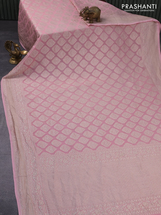 Banarasi georgette saree pastel pink with allover thread & zari woven butta weaves and woven border