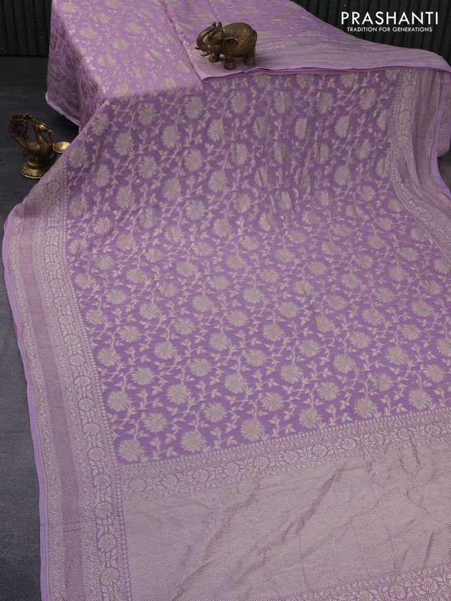 Banarasi georgette saree pastel lavender with allover thread & zari weaves and woven border