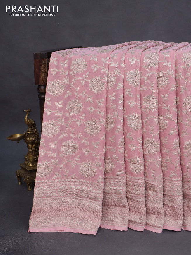 Banarasi georgette saree pastel pink with allover thread & zari weaves and woven border