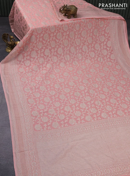 Banarasi georgette saree pastel peach with allover thread & zari weaves and woven border