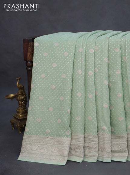 Banarasi georgette saree pastel blue with allover thread & zari weaves and woven border