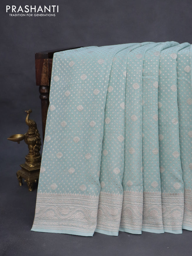 Banarasi georgette saree pastel blue with allover thread & zari weaves and woven border