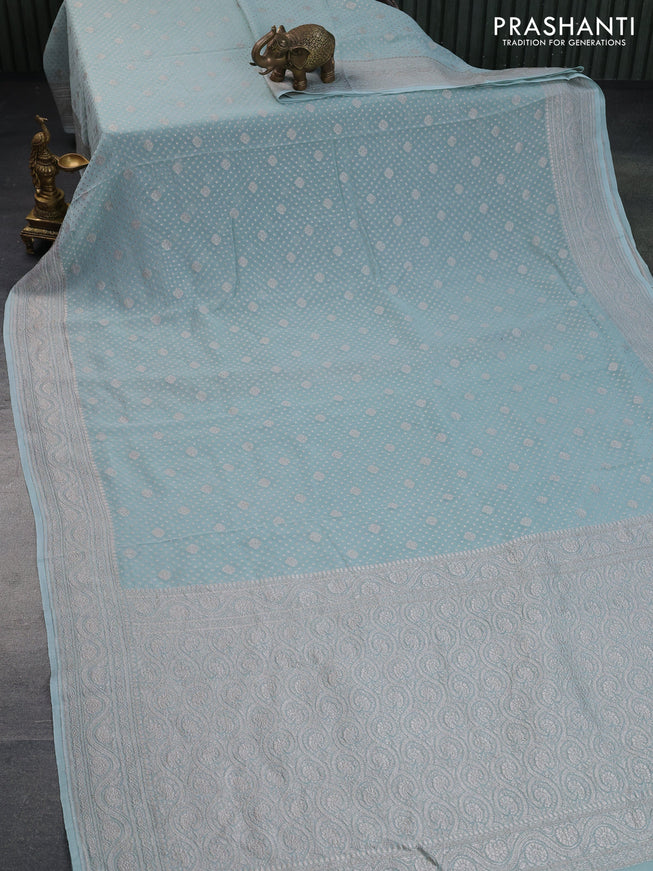 Banarasi georgette saree pastel blue with allover thread & zari weaves and woven border