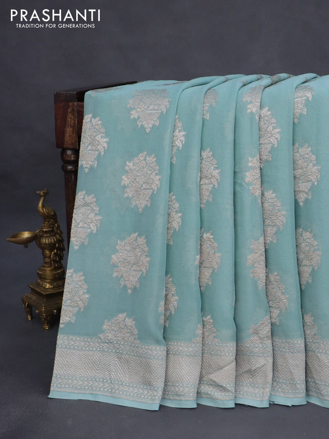 Banarasi georgette saree pastel blue with allover thread & zari woven butta wevaes and woven border