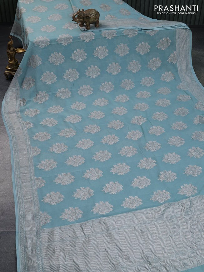 Banarasi georgette saree pastel blue with allover thread & zari woven butta wevaes and woven border