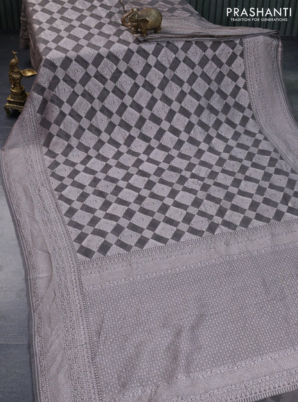 Banarasi georgette saree grey shade with allover thread & zari woven geometric weaves and woven border