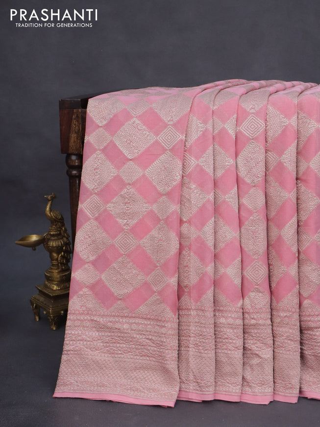 Banarasi georgette saree pastel pink with allover thread & zari woven geometric weaves and woven border