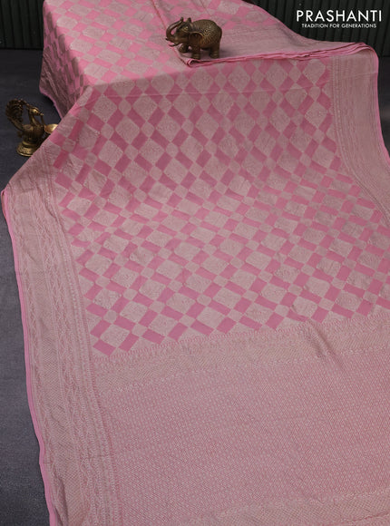 Banarasi georgette saree pastel pink with allover thread & zari woven geometric weaves and woven border