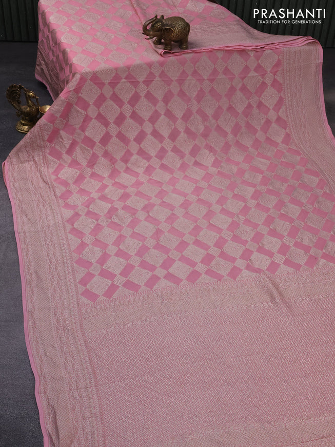 Banarasi georgette saree pastel pink with allover thread & zari woven geometric weaves and woven border