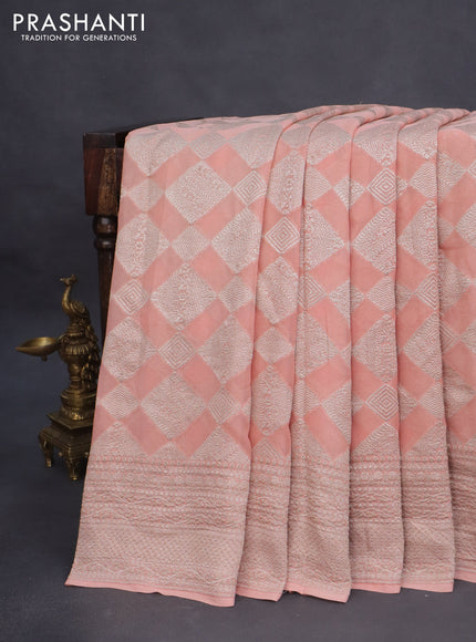 Banarasi georgette saree peach orange with allover thread & zari woven geometric weaves and woven border