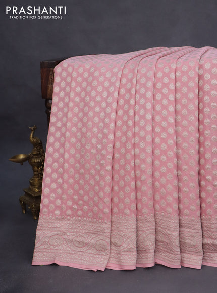 Banarasi georgette saree pastel pink with allover thread & zari woven butta wevaes and woven border