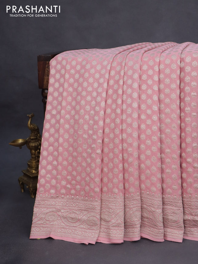 Banarasi georgette saree pastel pink with allover thread & zari woven butta wevaes and woven border