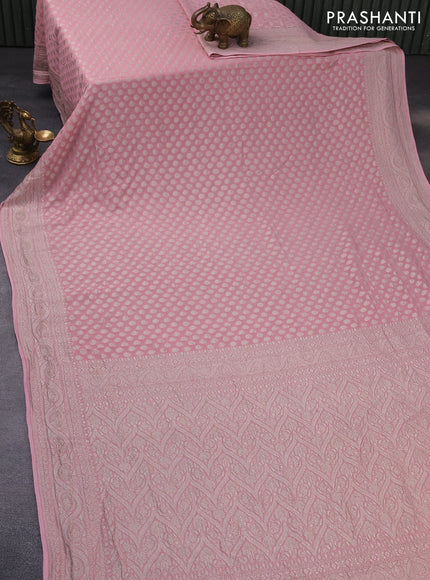 Banarasi georgette saree pastel pink with allover thread & zari woven butta wevaes and woven border