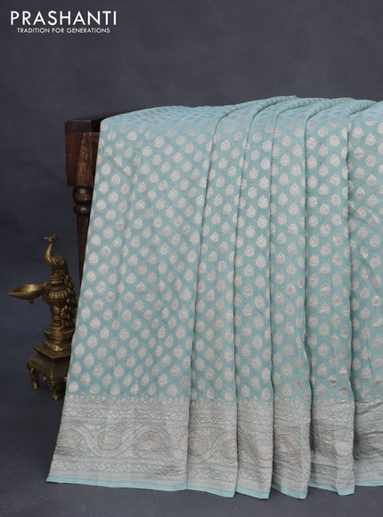 Banarasi georgette saree pastel blue with allover thread & zari woven butta wevaes and woven border