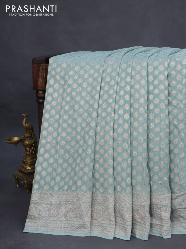 Banarasi georgette saree pastel blue with allover thread & zari woven butta wevaes and woven border