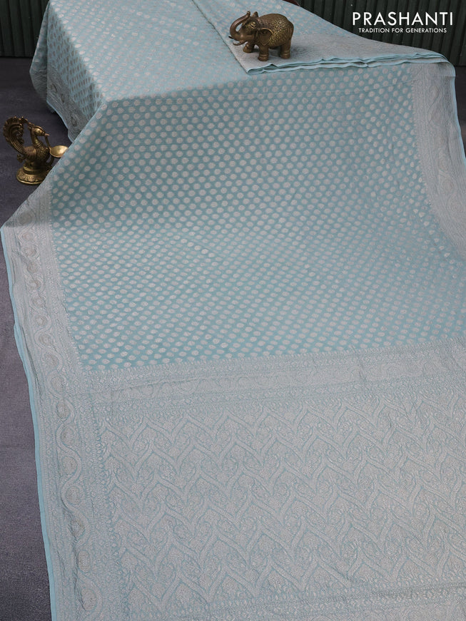 Banarasi georgette saree pastel blue with allover thread & zari woven butta wevaes and woven border