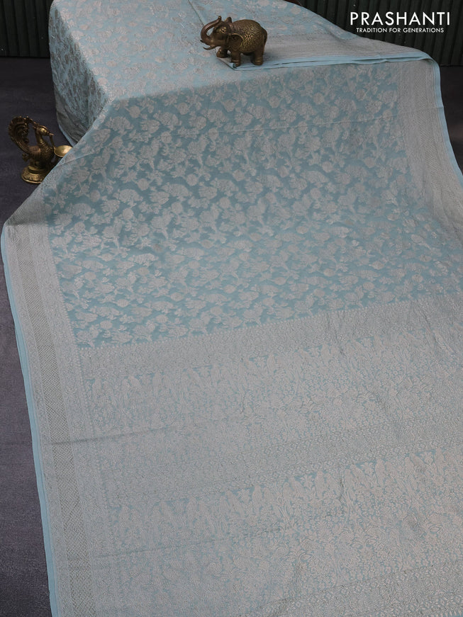 Banarasi georgette saree pastel blue with allover thread & zari weaves and woven border