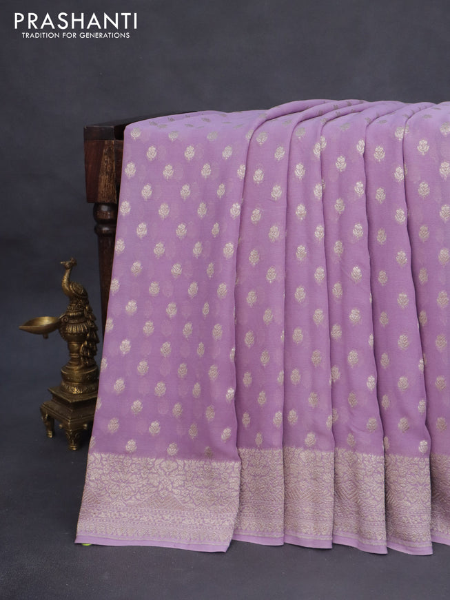 Banarasi georgette saree lavender shade with allover thread & zari woven butta wevaes and woven border