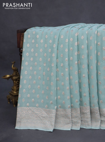 Banarasi georgette saree pastel blue with allover thread & zari woven butta wevaes and woven border