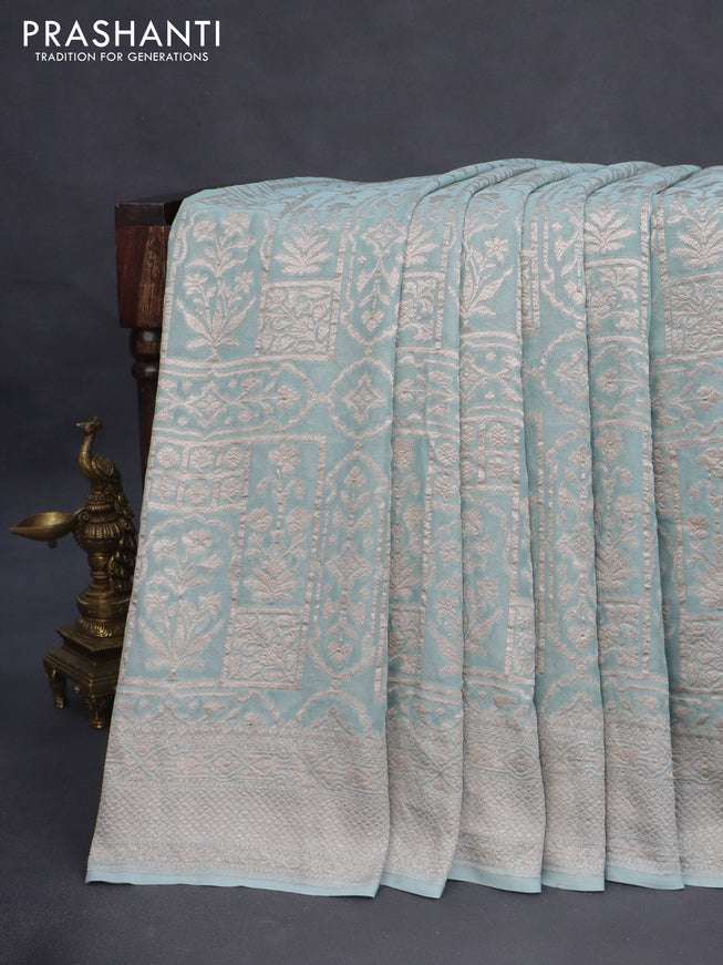 Banarasi georgette saree pastel blue with allover thread & zari weaves and woven border