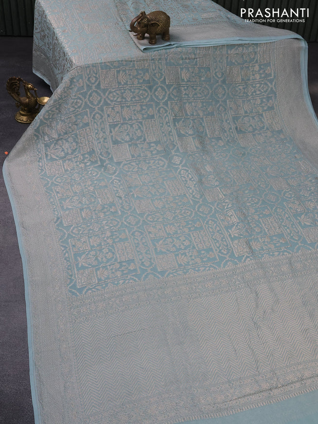 Banarasi georgette saree pastel blue with allover thread & zari weaves and woven border