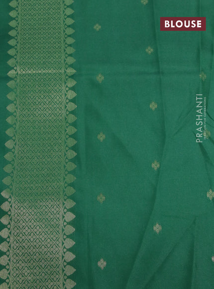 Semi mysore silk saree pista green and green with kalamkari panel prints and long zari woven border