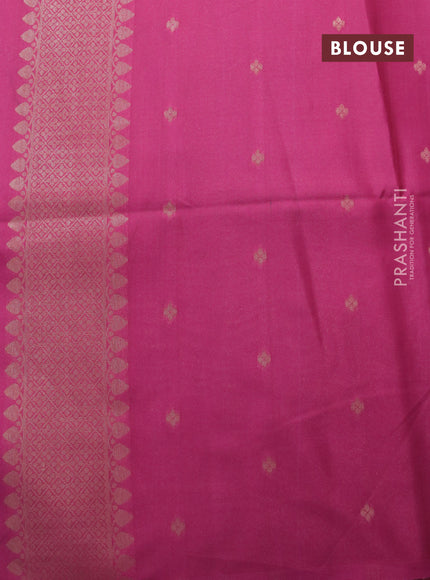 Semi mysore silk saree sandal and magenta pink with kalamkari panel prints and long zari woven border