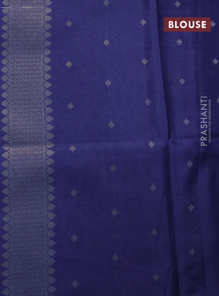 Semi mysore silk saree pastel blue and dark blue with kalamkari panel prints and long zari woven border