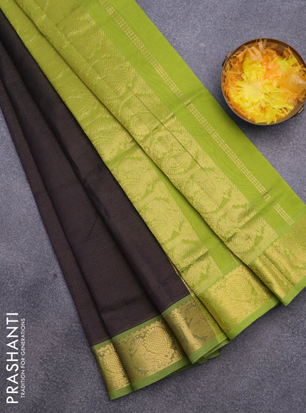 Silk cotton saree deep jamun shade and light green with allover vairosi pattern and annam zari woven border