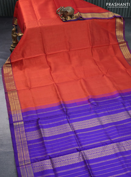 Silk cotton saree rustic orange and blue with allover vairosi pattern and rich zari woven border